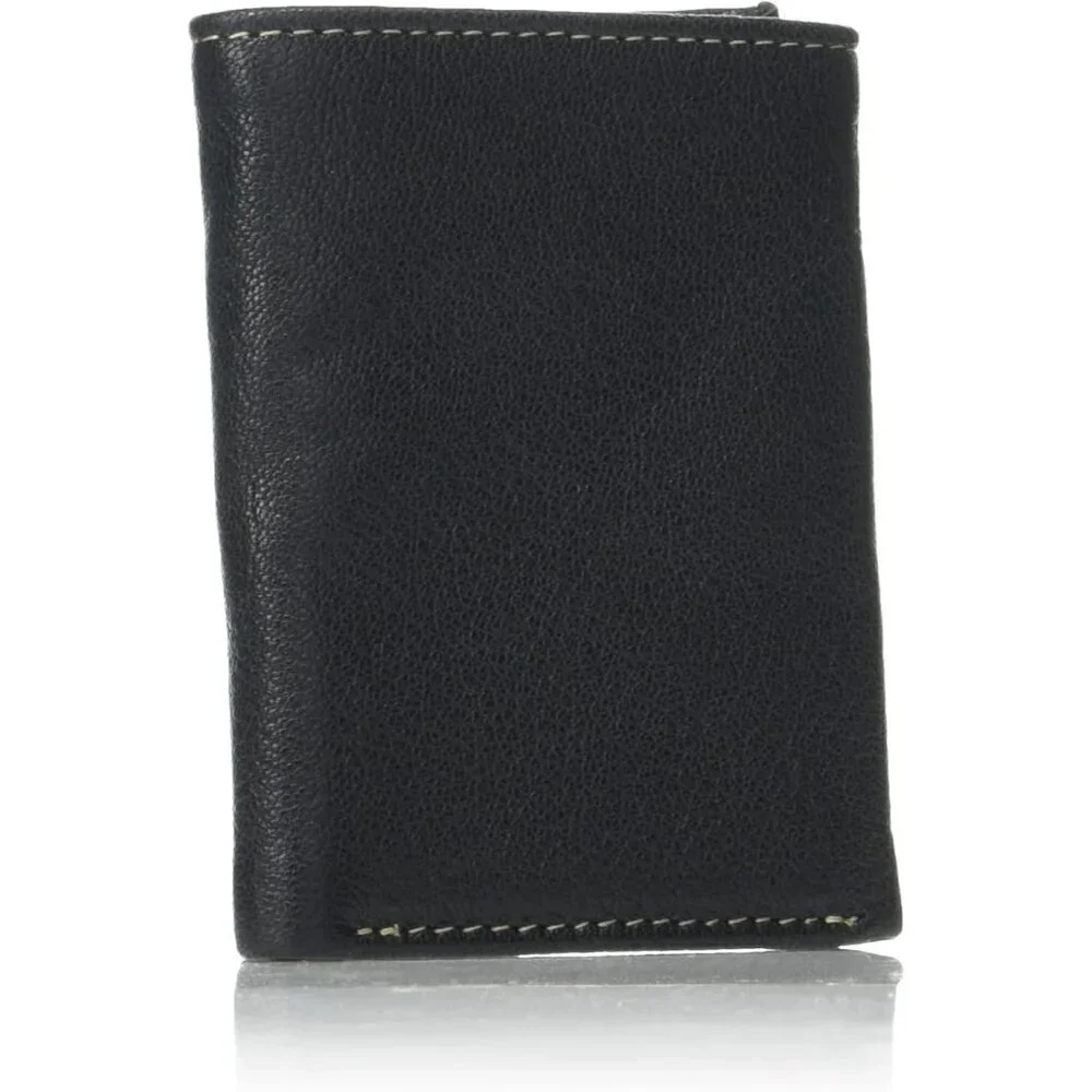 🆕Men Black Genuine Leather Rfid Blocking Trifold Wallet, Black, One Size